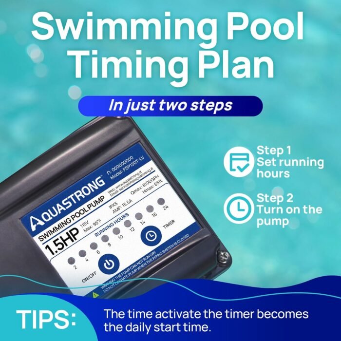 AQUASTRONG Sand Filter Pump for Above Ground Pool with Timer, 18in, 1.5 HP, Max 8100GPH for Pools Up to 28000GAL, 6-Way Valve, Enhanced Circulation for Crystal-Clear Pool - Image 3