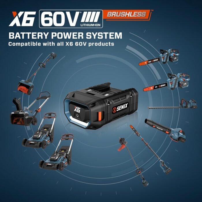 SENIX X6 60 Volt Max* 21-Inch 3-in-1 Cordless Self-Propelled Lawn Mower, with Bagging, Mulching, Side Discharge, Height Adjustment, Smart Display, 8Ah Lithium-ion Battery & Charger Included (LPSX6-H) - Image 9