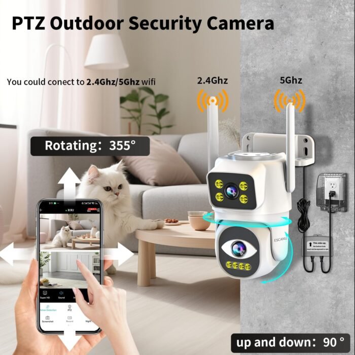 Dual Lens Security Camera Outdoor,WiFi Camera for Home Security,Home Survaillance Outdoor Camera,PTZ,2-Way Audio, Auto Tracking,Night Vision,24/7 Continous Record,IP65 Weather Proof - Image 4