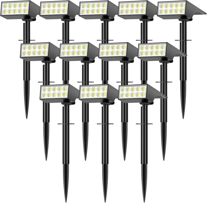 Solar Spot Lights Outdoor Waterproof, [12 Pack/4 Modes] Landscape Lighting Spotlights, Auto On/Off LED Solar Powered Yard Garden Flood Solar Light for Outside Pathway Wall Tree Pool,Cool White