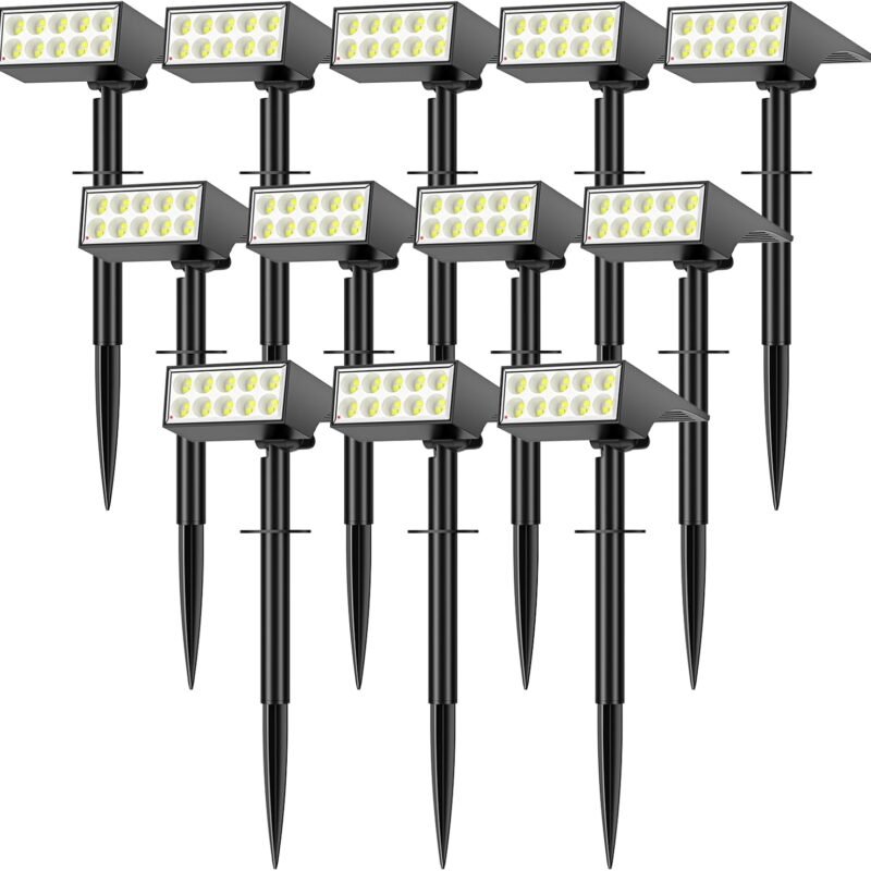 Solar Spot Lights Outdoor Waterproof, [12 Pack/4 Modes] Landscape Lighting Spotlights, Auto On/Off LED Solar Powered Yard Garden Flood Solar Light for Outside Pathway Wall Tree Pool,Cool White