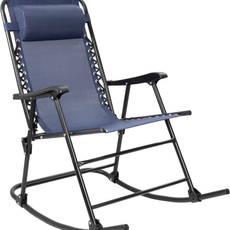 Devoko Patio Rocking Zero Gravity Chair Outdoor Wide Recliner Chair for Lawn Beach Camping Poolside with Headrest Pillow (Light Blue)