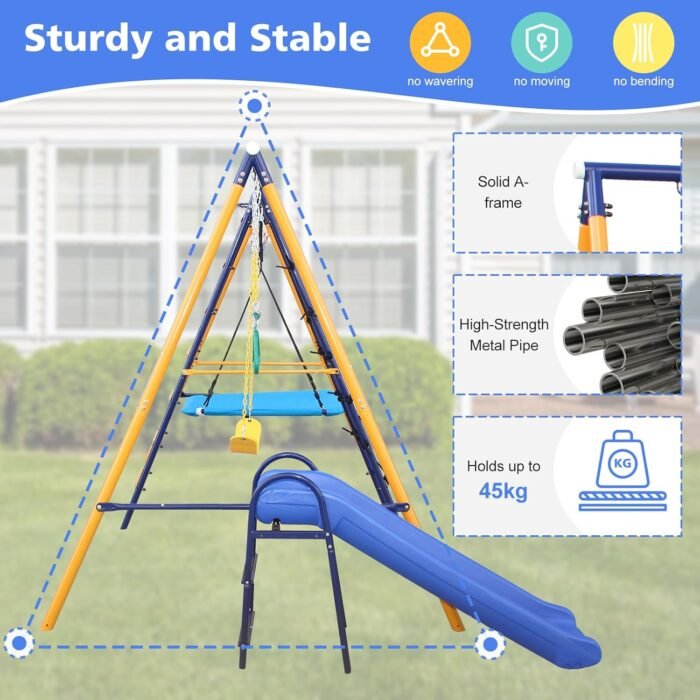 Generic Swing Set Outdoor Heavy-Duty Metal Playset for Kids with Slide,7 in 1 Swing Set - Image 3
