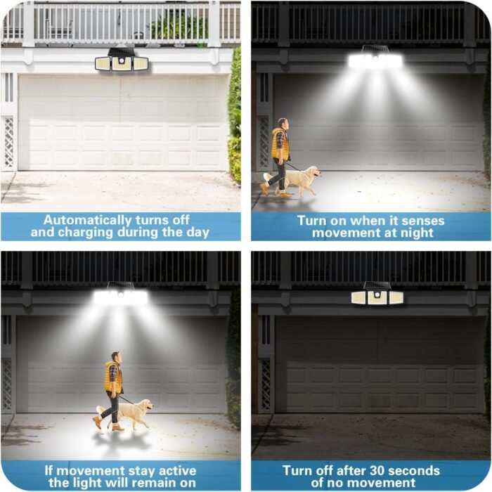 AmeriTop Solar Lights Outdoor, 2 Pack LED High Brightness Cordless Solar Motion Sensor Lights; 3 Adjustable Heads, 270° Wide Angle Illumination, IP65 Waterproof, Security LED Wall Light(Daylight) - Image 7