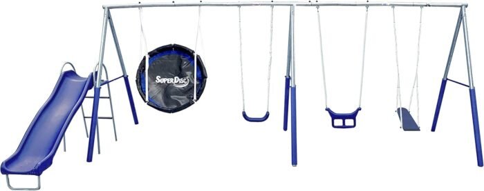 Surf N Swing'in - 6 User / 5 Station Metal Backyard Playground Swing Set. 180" L x 104" Deep x 74" H, by XDP Recreation - Image 8