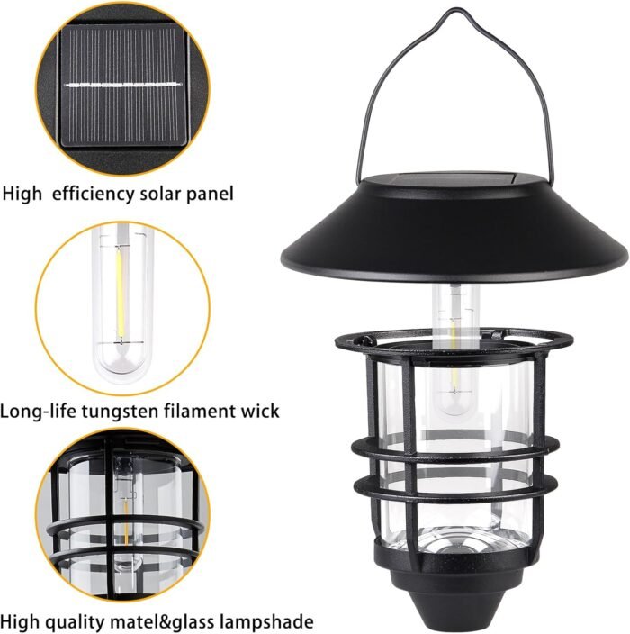 Solar Lantern Outdoor Lights, Hanging Waterproof Lantern Lights with Wall Mount Kit for Garden Porch Fence 2 Pack - Image 7