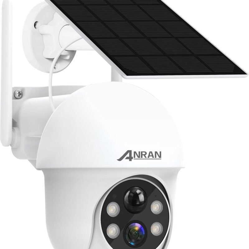ANRAN Security Camera Wireless Outdoor, 2K Solar Outdoor Camera with 360° View, Smart Siren, Spotlights, Color Night Vision, PIR Human Detection, Pan Tilt Control, 2-Way Talk, IP65, Q1 White