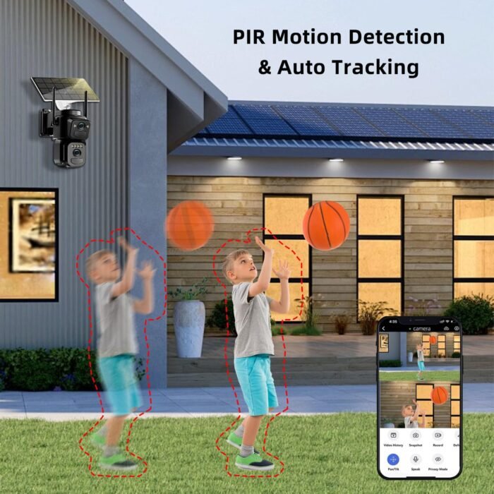 4K 8MP Solar Security Cameras Wireless Outdoor Battery Powered, 5GHz&2.4GHz Dual Lens Bullet & 360°PTZ Linkage Outdoor Security Camera with Solar Panel, Digital Zoom, Color Night Vision, PIR Sensors - Image 5