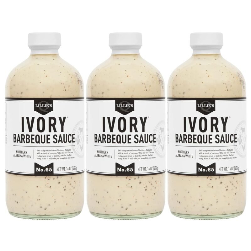 Lillie's Q - Ivory Barbeque Sauce, Gourmet BBQ Sauce, Tangy White BBQ Sauce, Sugar-Free Sauce, Premium Ingredients, Made with Gluten-Free Ingredients (16 oz, 3-Pack)