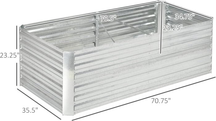 Outsunny Galvanized Raised Garden Bed Kit with Reinforcing Bars, Large and Tall Metal Planter Box for Vegetables, Flowers and Herbs, 6' x 3' x 2', Silver - Image 5