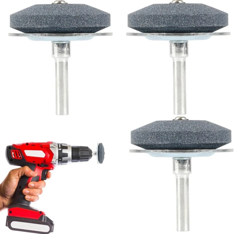 Lawnmower Blade Sharpener for Rotary Power Drill/Hand Drills Upgraded Universal Lawnmowers Dull Blade with Steel Backing, Layer Corundum Grindstones Universal Wear Resistant (3 PCS)