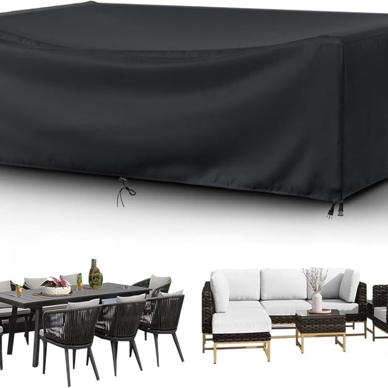 Outdoor Patio Furniture Set Covers Waterproof 600D Garden Dining Table Cover 120" L x 80" W x 38" H Rectangular Weatherproof Furniture Covers Table and Chair Set Covers for Rainy Snowy 300x200x95cm