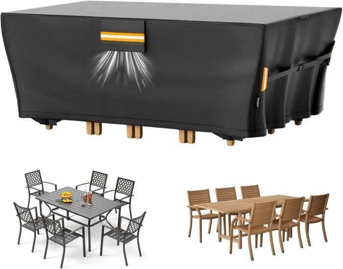 Waterproof Patio Furniture Table Covers Outdoor Rectangular Table and Chair Set Cover with Air Vent 420D For Rectangular/Oval Dining Coffee Tables Outdoor Sectional Sofa 74"L x 47"W x 28"H