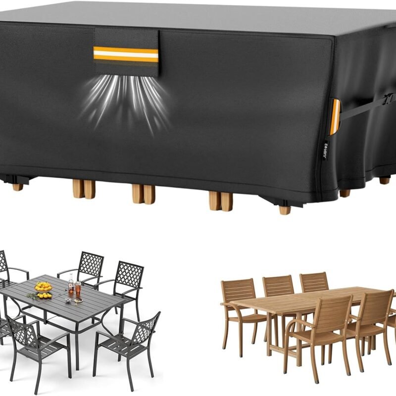 Waterproof Patio Furniture Table Covers Outdoor Rectangular Table and Chair Set Cover with Air Vent 420D For Rectangular/Oval Dining Coffee Tables Outdoor Sectional Sofa 74"L x 47"W x 28"H