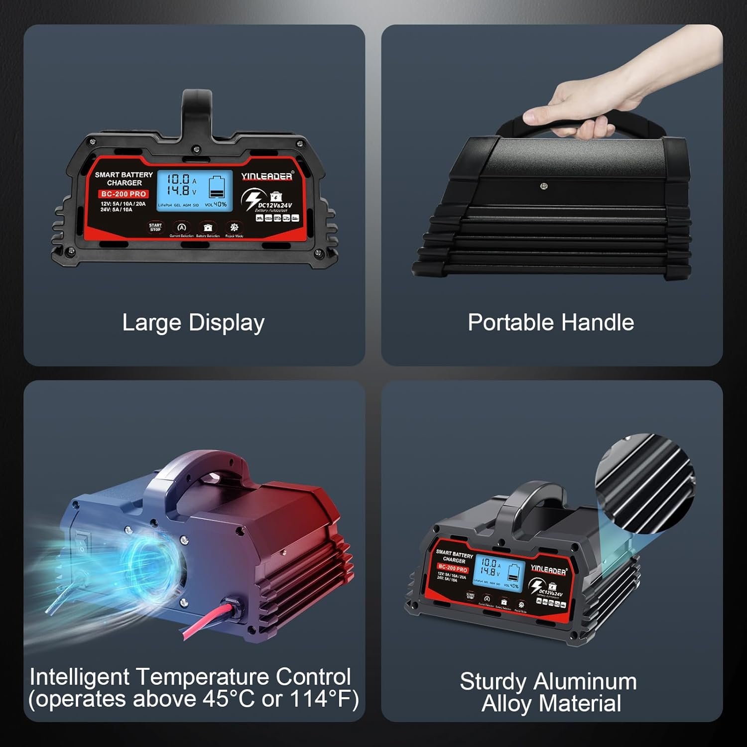 Battery Charger 20A, 12V/24V Lead-Acid Battery, 12V LiFePO4 Car Battery Trickle Charger, Automatic Battery Maintainer for Car Motorcycle Lawn Mower Marine Boat Lead Acid Batteries - Image 9