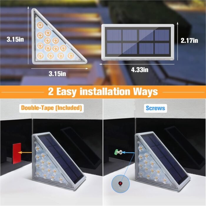 VOLISUN Outdoor Stair Lights 8 Pack, Solar Step Lights Waterproof IP67,80 Lumen, Led Step Lights Outdoor for Garden Backyard Stair, Staircase, Front Step, Front Porch and Deck(Warm White) - Image 6