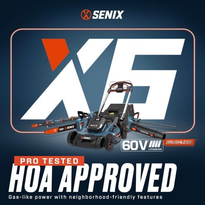 SENIX X6 60 Volt Max* 21-Inch 3-in-1 Cordless Push Lawn Mower, with Bagging, Mulching, and Side Discharge, Height Adjustment, Smart Display, 6Ah Lithium-ion Battery & Charger Included (LPPX6-H) - Image 9