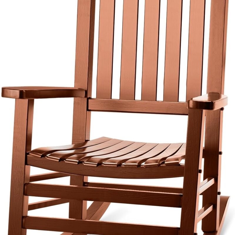 Wood Outdoor Rocking Chair, Oversized Patio Rocking Chair w/400lbs Support & High Backrest | Porch, Lawn, Garden, Backyard, Outdoor, Indoor, Natural