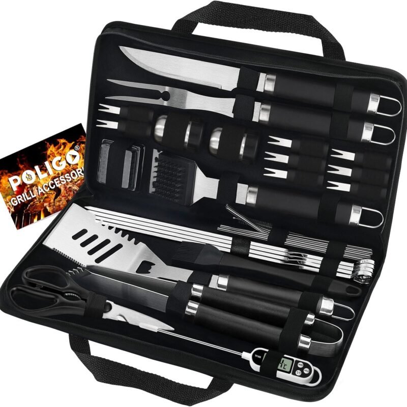 POLIGO 29 PCS BBQ Grill Accessories Stainless Steel BBQ Tools Grilling Tools Set with Storage Bag for Christmas Dads Birthday Presents - Camping Grill Utensils Set Ideal Grilling Gifts for Men Women