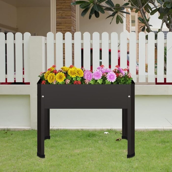 Raised Garden Bed with Detachable Legs Elevated Metal Planter Box for Growing Fresh Herbs Vegetables Flowers Succulents&Other Plants for Outdoor Backyard Patio Deck Balcony Black S - Image 4