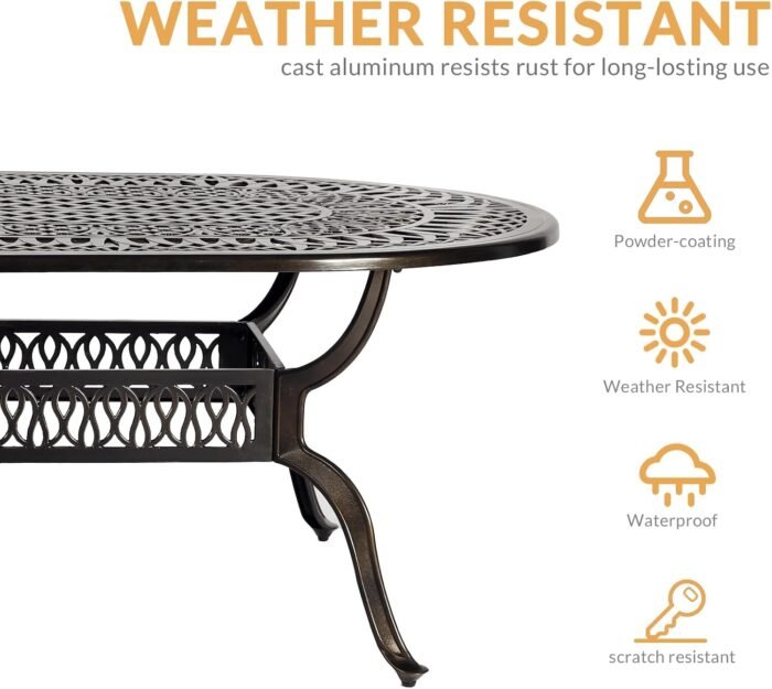 9-Piece Patio Dining Set, Outdoor Patio Table and Chair Set of 84” Oval Cast Aluminum Dining Table with Umbrella Hole and 8 Outdoor Dining Cushion Chairs, Patio Funiture Set for Garden, Navy - Image 4