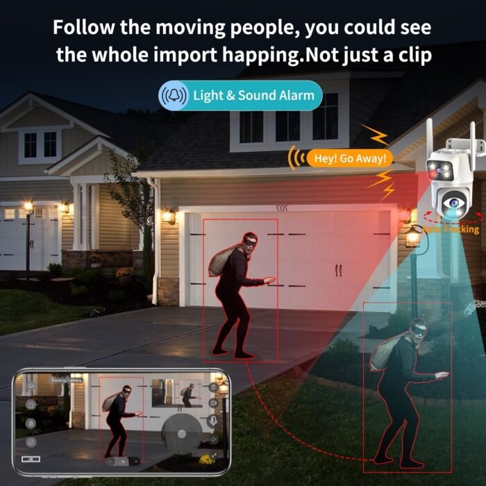 Dual Lens Security Camera Outdoor,WiFi Camera for Home Security,Home Survaillance Outdoor Camera,PTZ,2-Way Audio, Auto Tracking,Night Vision,24/7 Continous Record,IP65 Weather Proof - Image 6