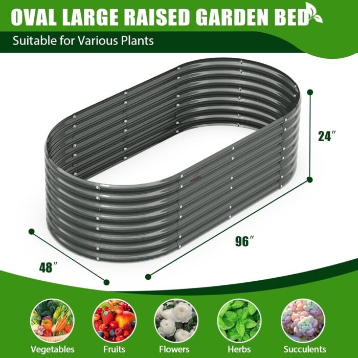 A ANLEOLIFE 6-Set 8X4X2 ft Galvanized Raised Garden Bed Kit, Oval Metal Deep Root Planters for Outdoor Plants, Quartz Grey - Image 3