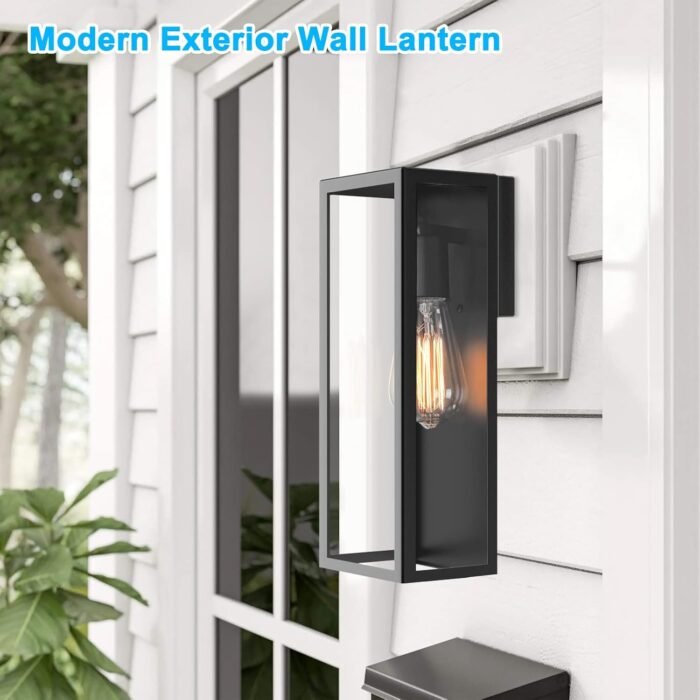 2-Pack Outdoor Wall Lanterns, Exterior Waterproof Wall Sconce with Glass Shades, Matte Black Porch Lights Wall Mounted, Anti-Rust E26 Modern Wall Lighting Fixtures for Patio Garage Entryway Front Door - Image 7