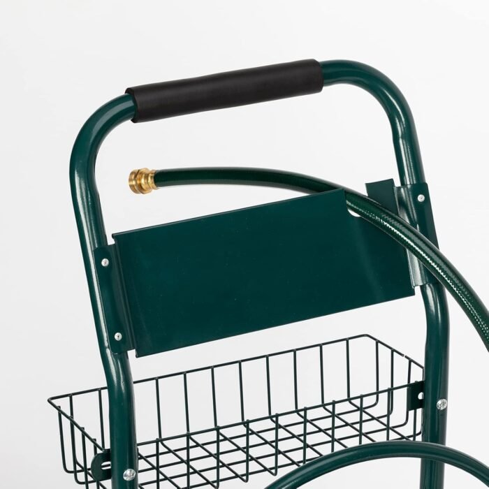 VINGLI Garden Hose Reel Cart, 4-Wheel Portable Residential Hose Reel Cart, Hose Guide System with Storage Basket, Rust Resistant, for Family Yard, Garden and Farm - Image 4