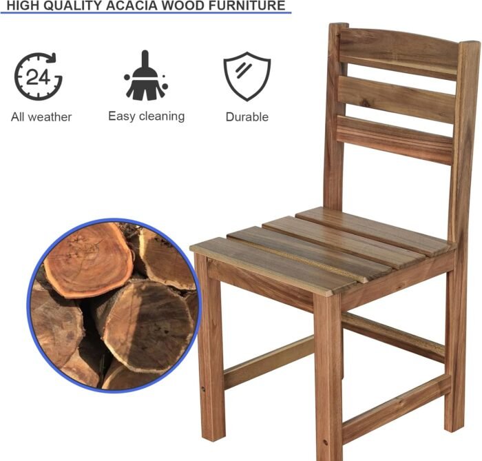 7 Pieces Patio Dining Set for 6, Acacia Wood Outdoor Dining Table and Chairs, All Weather Patio Furniture Set with Bench for Yard Garden Lawn Porch & Poolside - Image 3