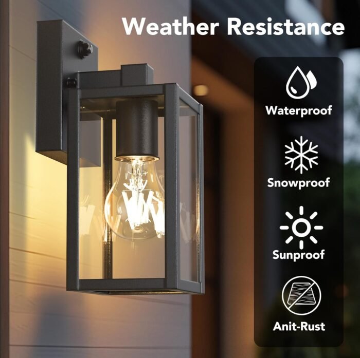 PARTPHONER Dusk to Dawn Outdoor Light Fixtures, 2-Pack Sensor Porch Lights, Waterproof Exterior Wall Sconce Lighting Lamp, Waterproof Wall Lantern for House, Doorway, Garage (Black) - Image 2