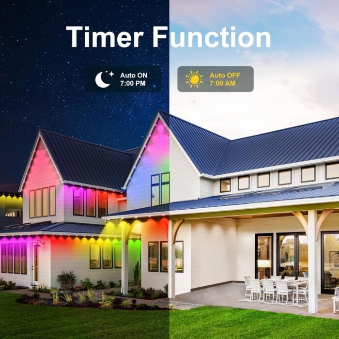 100FT Permanent Outdoor Lights,RGB Eaves Lights with App Control Remote,DIY Scene Modes IP67 Waterproof Outdoor Under Eave Lighting,Outdoor Lights for Outdoor Decor,Garden Decor,House,Party,Holiday - Image 8