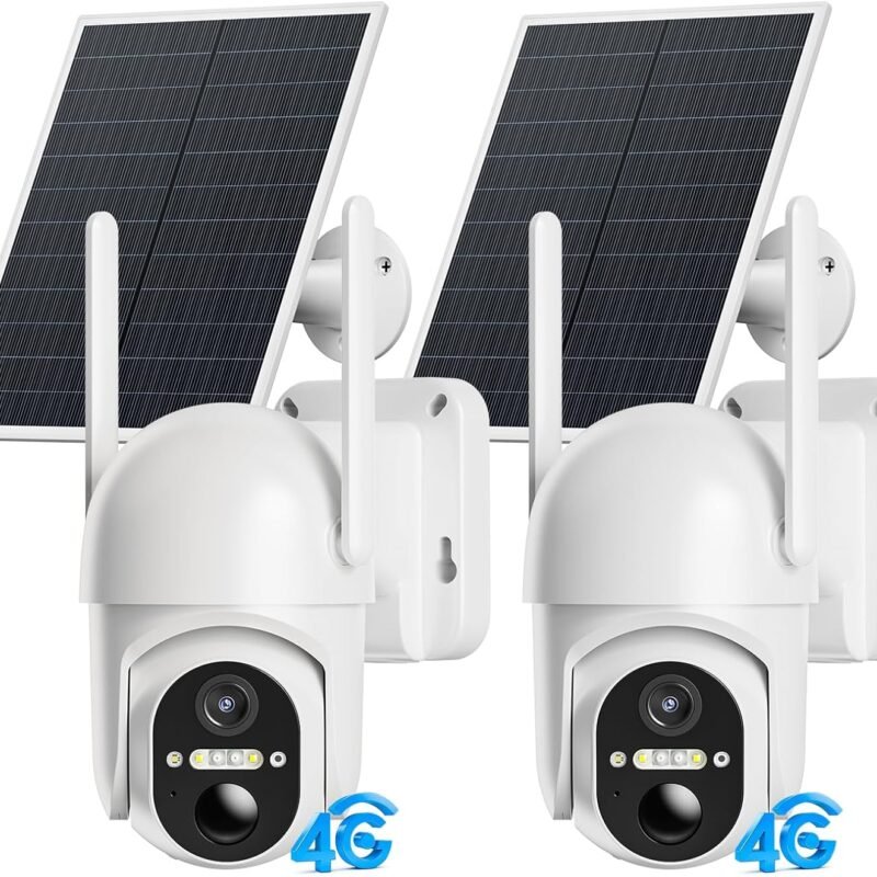 4G LTE Cellular Security Cameras Outdoor, 2 Pack No WiFi Security Camera Solar Powered with 360° View, 2K Color Night Vision, Includes SIM Card(Support Verizon/AT&T/T-Mobile)