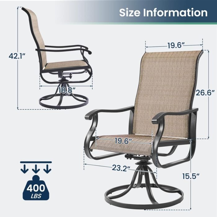 Amopatio Patio Swivel Chairs Set of 2, Outdoor Swivel Rocker Dining Chairs with All Weather Textilene High Back & Metal Frame, for Backyard Deck Lawn Garden, Brown - Image 3