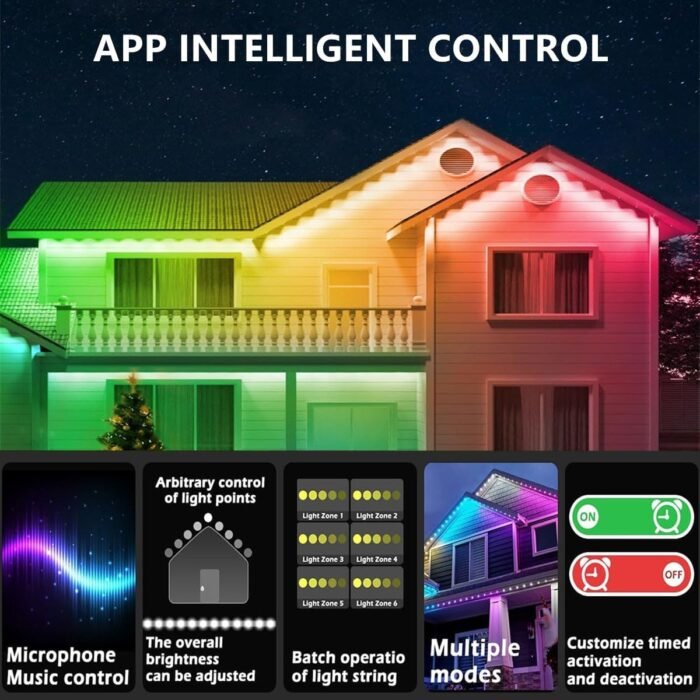 200FT Permanent Outdoor RGB Lights,IP67 Waterproof Smart LED Eaves Lights with App/Remote Control,for Christmas and All Holiday Decor,Daily and Accent Lighting,House Roof and Garden Lighting - Image 3
