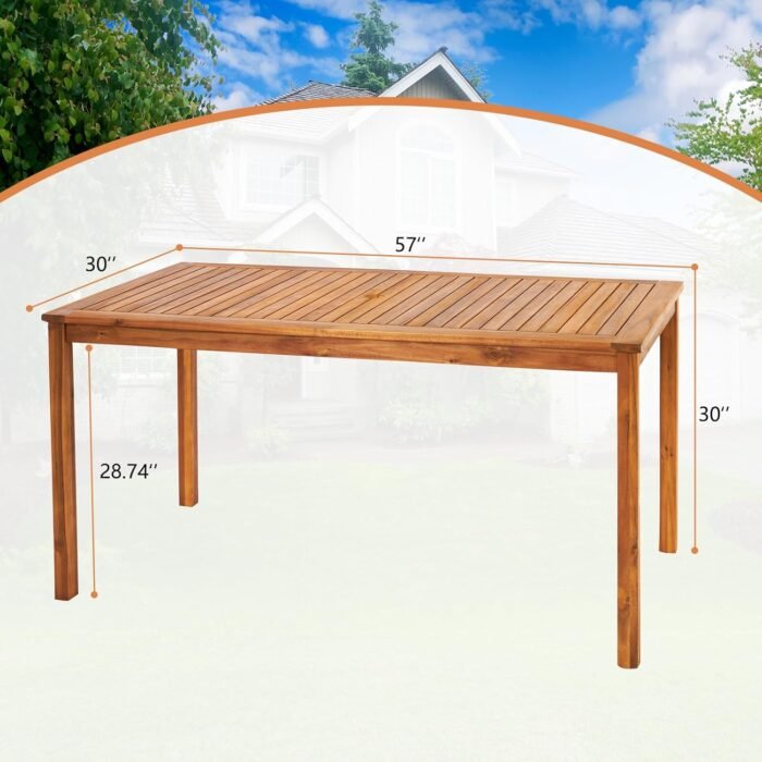 VINGLI Outdoor Dining Table, 57" Acacia Wood Rectangular Table with Umbrella Hole for Deck, Backyard, Lawn, Garden, Indoor - Image 3