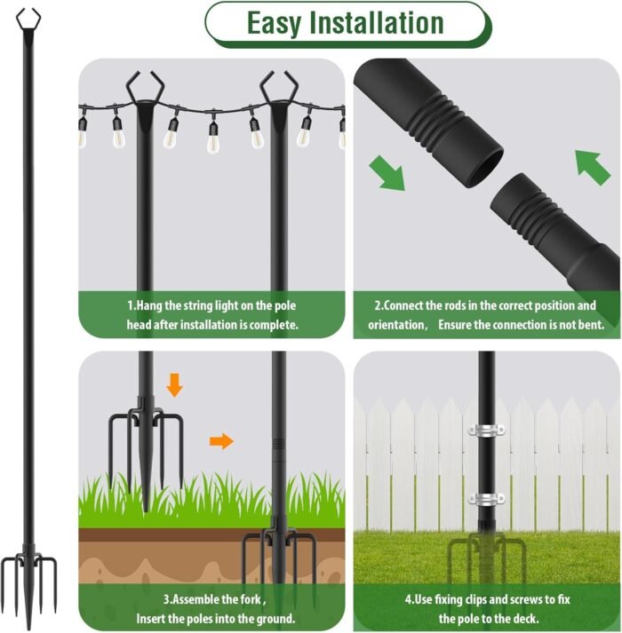 Aulimhti 10Ft Metal Poles with Fork for Outdoor String Lights,2 Pack Light Stand for Outside Garden,Patio,Wedding,Backyard,Deck,Party - Image 5