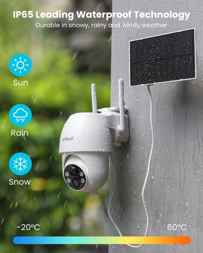 ieGeek Security Cameras Wireless Outdoor, 2K 2.4G WiFi Camera with Solar Panel and Battery Powered, Color Night Vision with Spotlight, 360° PTZ, 2-Way Audio, PIR Motion Sensor, Alexa, no Subscription - Image 9