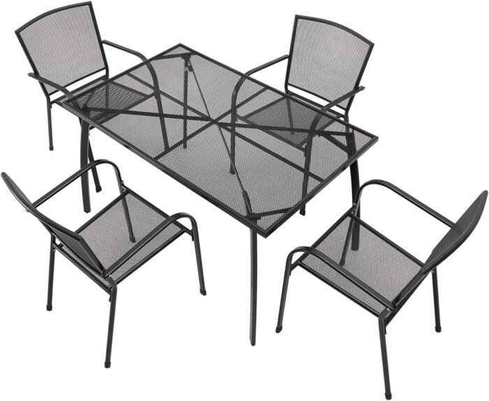 AECOJOY Metal Outdoor Table and Chairs Sets, Patio Dining Table Set for 4, 51" Dining Table with Umbrella Hole Rectangle Table and 4 Stackable Chairs, Patio Furniture Set for Outdoors - Image 3