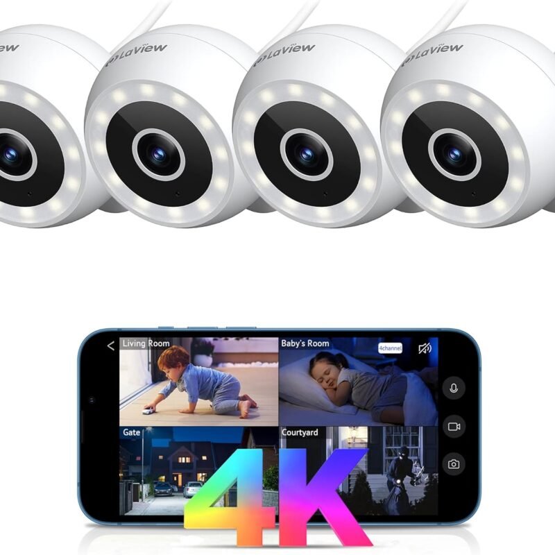 LaView 8MP 4K Security Cameras Outdoor Indoor Wired,IP65, Starlight Sensor & 100 Ft Night Vision,Motion/Person Detection,2-Way Audio/Spotlight,US Cloud,iOS & Android & Web Access