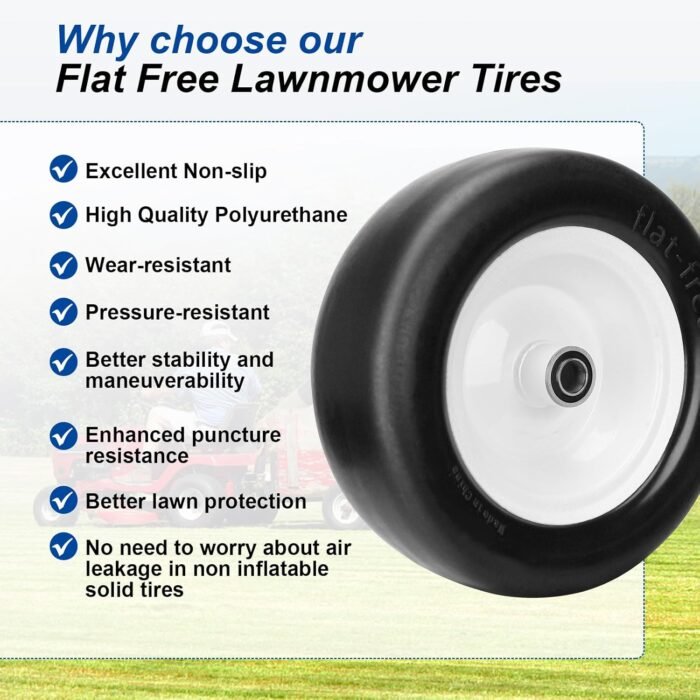 2pcs 13x5.00-6" Flat Free Lawn Mower tires Zero Turn Mower replacement Solid Tire and Wheel with 1/2" & 3/4" & 5/8"Precision bearings.3.25"-6.9" Centered Hub,for Riding Lawn Mower Assembly - Image 5