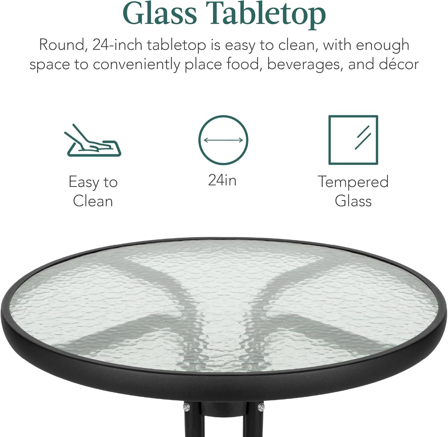 Best Choice Products 3-Piece Patio Bistro Dining Furniture Set w/Glass Tabletop, 2 Folding Chairs, Steel Frame, Polyester Fabric - Gray - Image 4