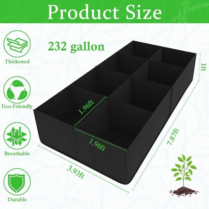 POILKMNI Fabric Raised Garden Bed, 232 Gallon 8 Grids Plant Grow Bags 8x4x1ft Large Garden Grow Bed Bags for Growing Herbs, Flowers and Vegetables - Image 2
