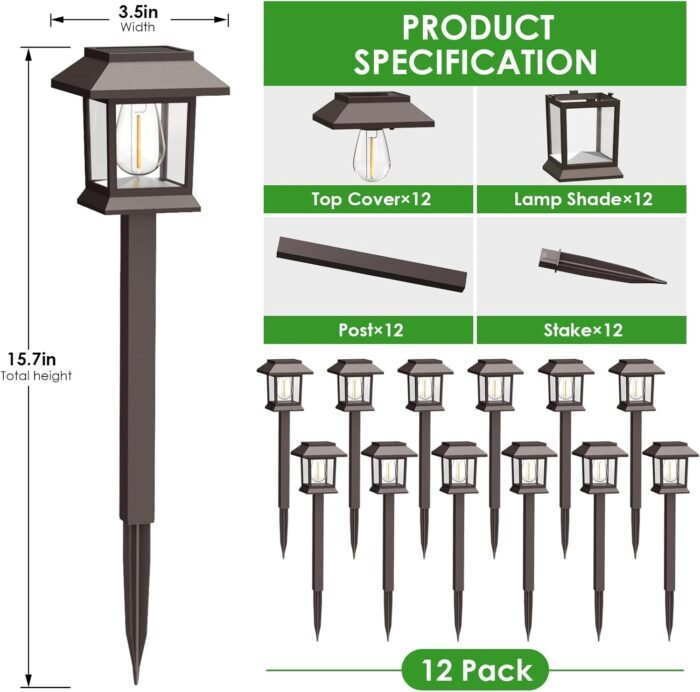 Solar Pathway Lights Outdoor, 12 Pack Upgraded LED Waterproof Solar Outdoor Lights, Solar Garden Landscape Lighting for Outside Driveway Garden Landscape Walkway Path Yard Lawn Decor (12) - Image 6