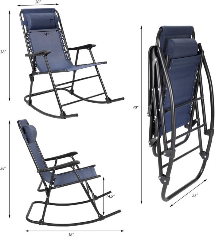 Devoko Patio Rocking Zero Gravity Chair Outdoor Wide Recliner Chair for Lawn Beach Camping Poolside with Headrest Pillow (Light Blue) - Image 3