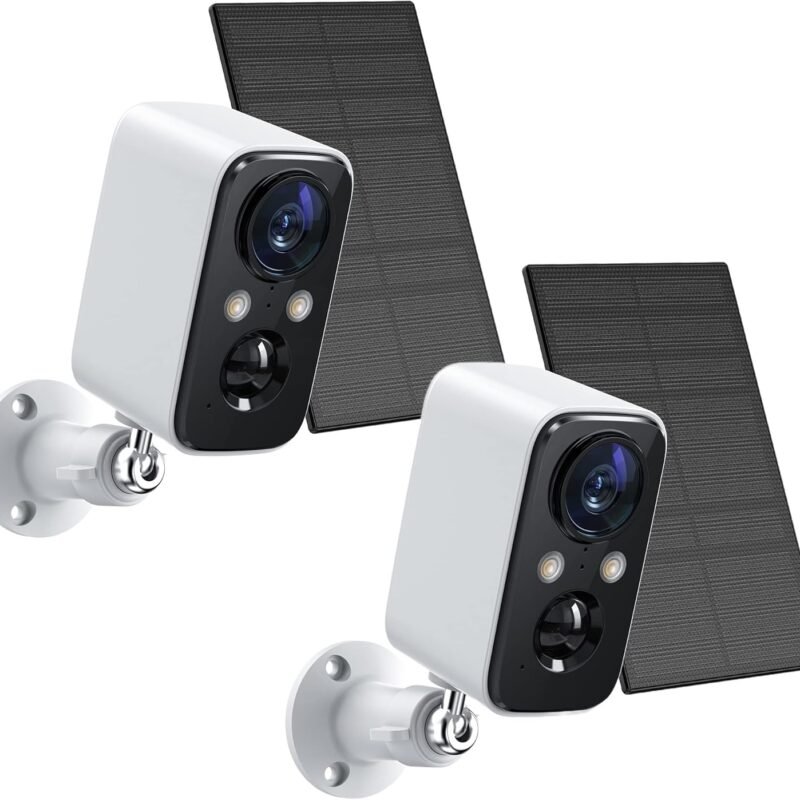 FOAOOD Security Cameras Wireless Outdoor with Solar Panel Cameras for Home Security, Home Camera with Color Night Vision, PIR Human Detection, 2-Way Talk, IP66 Waterproof (2Packs-White)