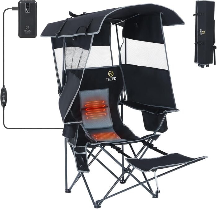 Nice C Chair with Canopy, Chairs with Shade, Heated Camping Chair, Outdoor Heated Chair, Canopy Chair, Heated Folding Chair, Heated Chairs Outdoor Sports, Sports Chair, w/Removable Footrest (1-Pack)