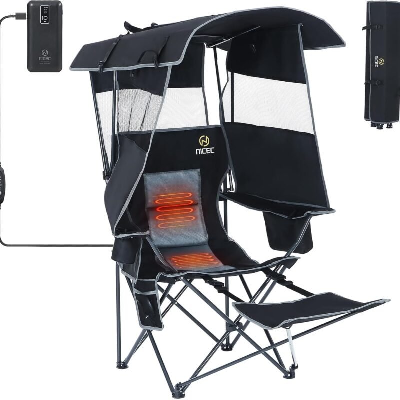 Nice C Chair with Canopy, Chairs with Shade, Heated Camping Chair, Outdoor Heated Chair, Canopy Chair, Heated Folding Chair, Heated Chairs Outdoor Sports, Sports Chair, w/Removable Footrest (1-Pack)