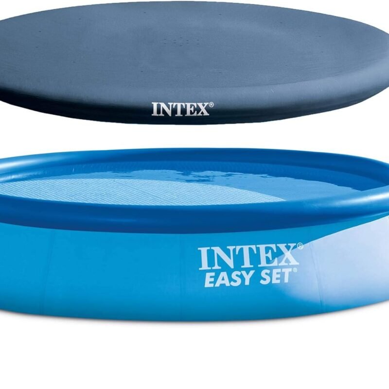 Intex 13 Ft x 32 in Easy Set Above Ground Inflatable Outdoor Swimming Pool Set with 530 GPH Krystal Clear Filter Pump & Secure Vinyl Pool Cover, Blue