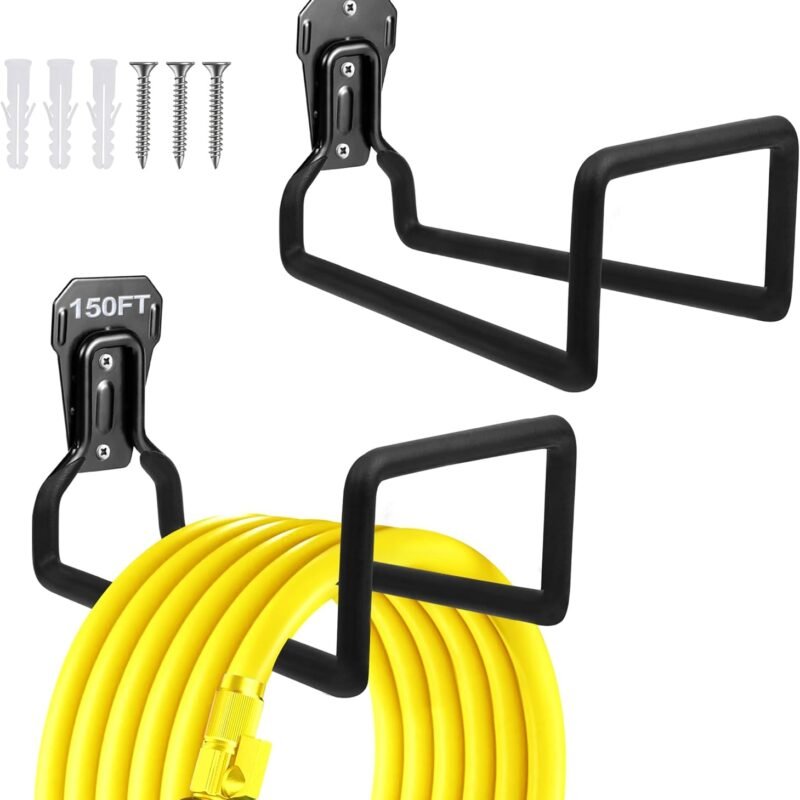 2pcs Garden Hose Holder Wall Mount - Metal Garden Hose Reel Sturdy Water Hose Holders for Outside Yard, Heavy Duty Hose Hanger for Water Hose Storage (2pcs Black)